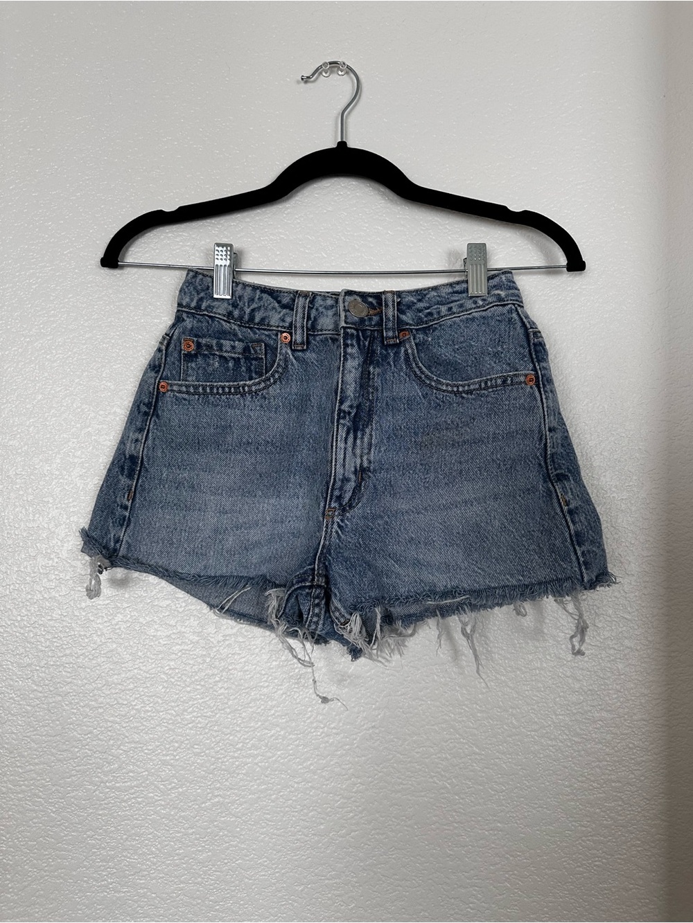 Garage High Waist Distressed Denim Shorts - Blue